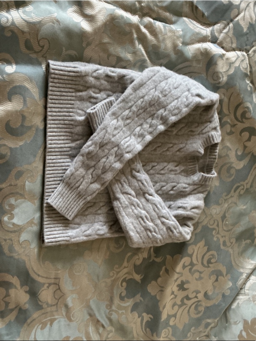 Babaton Light Gray Cable Knit Crewneck Sweater